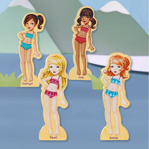 Jeu de poupées magnétiques mignonnes en bois pour filles, pour enfants de 4 à 6 ans, avec vêtements et accessoires. - Product Image 1