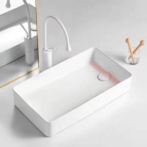 Lavabo de salle de bain rectangulaire moderne en céramique blanche à poser sur comptoir, avec montage monotrou pour robinet, idéal pour les projets hôteliers et <span class=keywords><strong>d</strong></span>'appartements - Product Image 3