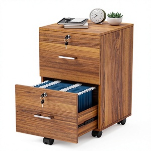 Meuble de classement en bois à 2 tiroirs sur roulettes avec serrure à clé, finition noyer classique, 265 po H, pour rangement sous bureau, idéal pour la maison et le bureau - Product Image 1