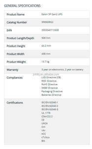 Eaton 5P Gen2 <span class=keywords><strong>Ups</strong></span> 5p850irg2 850va 680W Ingang C14 Uitgangen (4) C13 Rack 1u Eaton Voeding Zonder Externe Batterij - Product Image 5