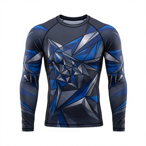 Camiseta de Compresión para Hombre, Manga Larga, Protección Solar UPF50, Sublimación con Estampado Geométrico Azul y Negro, Secado Rápido, Poliéster, 180g - Product Image 1