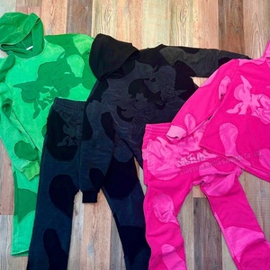 Custom Manufacturers 500 Gsm Heavyweight Thick Fabric Cut and <b>Sew</b> Vintage Hoodies <b>Set</b> Tracksuit Distressed Patch Cut and <b>Sew</b> - Product Image 5