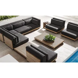 Conjunto de sofás personalizados para exterior, juego de sofás modernos de teca para patio y jardín, muebles impermeables para Villa y hotel