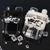Jolie tasse à double usage noire et blanche, avec paille droite intégrée, grande capacité neutre, bouilloire portable
