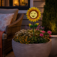 Lampes solaires décoratives LED en forme de tournesol avec visage souriant, étanches IP65, à intensité variable, pour allées de jardin, cour et patio