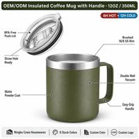 Mug à café en acier inoxydable à double paroi sans BPA de 12 oz, gravure au laser du logo, gobelet isotherme pour la bière, pour le bureau, la maison, le camping