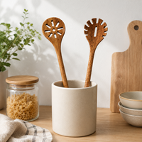 Cuillère écumoire en bois d'acacia de qualité alimentaire, antiadhésive, pour friture et pâtes