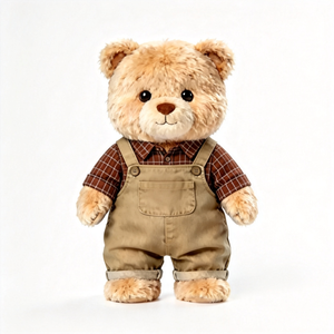 <strong>Cute</strong> Dressed Fluffy Curly Teddy <strong>Bear</strong> Stuffed Animal Wearing Plaid Blouse Khaki Bib Overalls Kids Gifts Soft <strong>Bear</strong> Plush Doll - Product Image 1