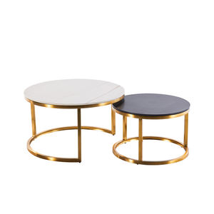 Vendita calda di fascia alta in acciaio inossidabile dorato vassoio rotondo mobili 2 set tavolino da caffè con piano in pietra di quarzo - Product Image 1