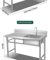 Wastafel Tiga Lubang Stainless Steel 304 Komersial, Kustom, Kaki Tinggi Dapat Disesuaikan, Model Berdiri Bebas untuk Kantin/Dapur
