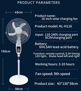 Ventilateur sur pied à 5 pales, alimenté par énergie solaire et batterie, avec télécommande et hauteur réglable pour usage domestique - Product Image 2