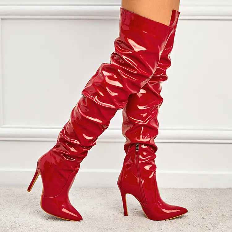 Amazon popular high-heeled long boots for ladies fashion trend patent leather thigh high boots over-the-knee boots women shoes