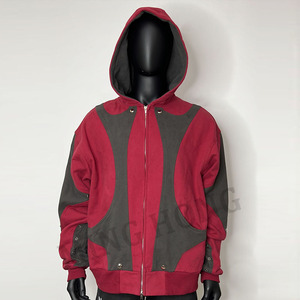 OEM Street Style Patchwork <b>Zip</b> Hoodie High Quality Terry Thick Adjustable Hem Men's Hoodie - Product Image 1