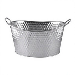 Cubo ovalado grande de metal para vino y cerveza de acero inoxidable con diseño de rayas para fiestas y bebidas - Product Image 1