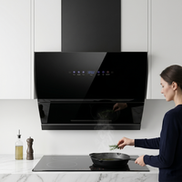 Hotte de cuisine électrique 60 cm au design élégant, en verre noir, avec contrôle tactile et télécommande, pour usage domestique