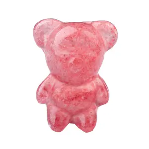 家の装飾のための石の工芸品の水晶動物の彫刻のイチゴの水晶のクマ