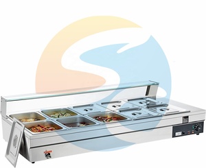 เครื่องอุ่นอาหารแบบ Bain Marie ของ EU พร้อมตู้โชว์กระจก หม้อซุปสแตนเลส อุปกรณ์บุฟเฟ่ต์สำหรับจัดเลี้ยง - Product Image 1