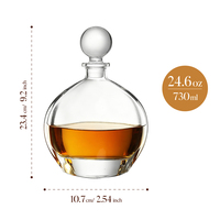 Ensemble de carafe à whisky en verre transparent de luxe personnalisé de 24,6 oz, base lourde, bouchon sphérique hermétique de qualité alimentaire durable pour spiritueux et vin
