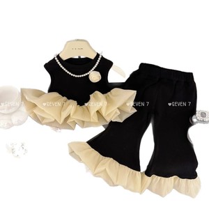 Tongxingyuan Girls Summer Korean Style Black Swan Ruffled Flared Pants Two Piece Set Cotton Casual Outfit - Product Image 5