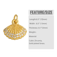 ASJEWELRY Petit pendentif océanique en cuivre plaqué or avec breloques en forme de perle, coquillage, étoile de mer, crabe et zircon cubique, composant pour la fabrication de bijoux chma704