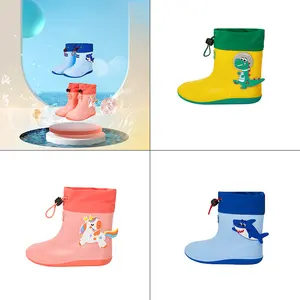 KOCOTREE Cute Cartoon Dinosaur Waterproof Toddler Rubber Rain Boots For Kids