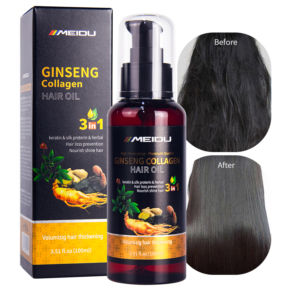 Private Label Collagen Herbal Repair Smooth No Greasy Anti Keratin Growth Ginger Ginseng Hair Serum Oil for Dry Hair