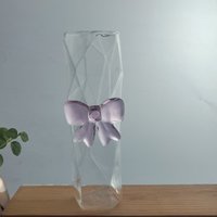 Vase à fleurs hydroponique en verre clair de conception irrégulière créative Offre Spéciale avec nœud papillon rose décor à la maison Style Art déco