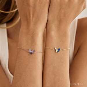 Bracelet vintage en acier inoxydable en forme de larme, paire mère-fille, sœur, charme papillon, pierre de naissance - Product Image 5