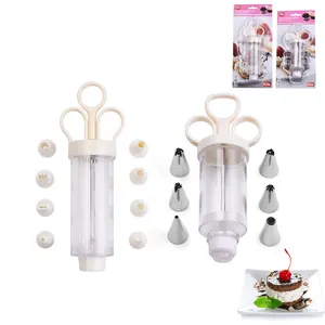 Food grade backing tool plastic icing press gun set with 8 pieces plastic tips piping nozzle for baking