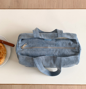 Blue large capacity travel lightweight <b>canvas</b> cylindrical outdoor <b>bag</b> denim fabric women's shoulder <b>bag</b> shopping <b>bag</b> - Product Image 5