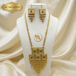 Ensemble collier et boucles d'oreilles en alliage plaqué or, incrustation de zircon géométrique, bijoux de mariage pour femmes, style classique, Chikset - Product Image 1