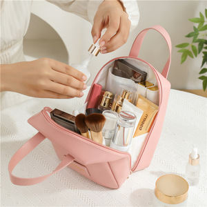 Bolsa de Maquillaje Mimigo, Carcasa de PU, Gran Capacidad, Organizador de Artículos de Aseo Portátil para Viaje, Beige, Rosa, Marrón, Negro - Product Image 2