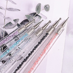Lot de 5 pinceaux à double embout pour nail art avec manche diamanté, outils de peinture pour pétales de fleurs, de pointillage et de liner pour gel français, tailles 5, 6, 9, 12, 13 mm - Product Image 3