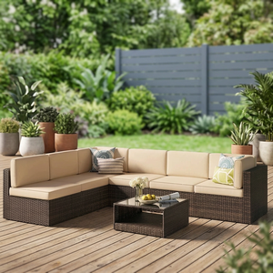 Juego de Muebles de Jardín Sunway de Ratán PE, Moderno y de Lujo, para Hotel, de Aluminio, Resistente a la Intemperie, Ecológico, para 6 Personas - Product Image 3