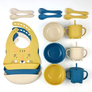 Tazón de alimentación de silicona para bebé, vajilla infantil de grado alimenticio, juego de placa inferior de succión, Baberos e impresión, 003 - Product Image 4