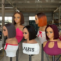 Perruque Bob Courte Sans Colle en Cheveux Humains Vierges Brésiliens, Densité 250%, Double Tirage, Fermeture en Dentelle 5x5, Lisse Baguette