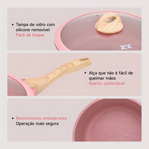 Ollas y Sartenes de Alta Calidad con Asas de Madera Suaves al Tacto, Cerámica Rosa Antiadherente, Juego de Utensilios de Cocina de Aluminio Fundido a Presión - Product Image 4