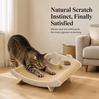 Lit pour chat en bois avec griffoir incurvé en sisal, jouet pompon inclus, mobilier d'intérieur pour animaux de compagnie