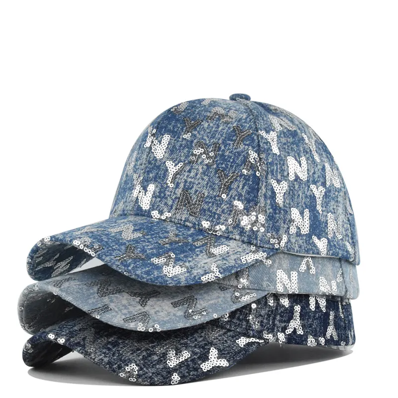 Großhandel benutzer definierte NY Brief druck Logo gewaschen Distressed Baseball Caps gebogene Krempe 6 Panel Baumwolle Vintage Blue Sport hüte