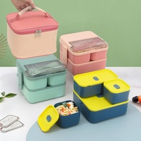 Boîte à lunch double couche pour étudiants, boîte bento en plastique pour employés de bureau, récipient alimentaire hermétique, avec sac isotherme