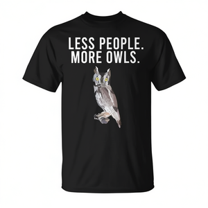 Less People More Owls Western Screech Owl Camiseta para adulto unisex negra - Product Image 2