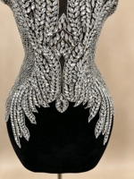 Ocstrade Applique de corsage faite main à coudre en strass de cristal argenté, patch de dentelle perlée, fourniture d'usine pour robe de mariée, de bal et DIY