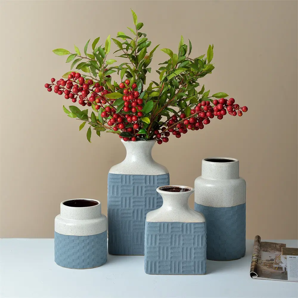 Китайские керамические вазы с простой матовой поверхностью, цветочные вставки, рукоделие, украшения, магазин цветов с голубым песком