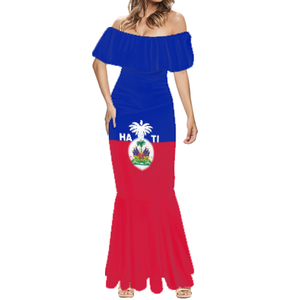 New Pacific Island Tribe Off spalla vestito aderente polinesiano <span class=keywords><strong>oversize</strong></span> elegante donna floreale Hawaii bandiera haitiana Design Dress - Product Image 5