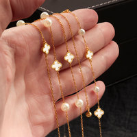 Élégant Ensemble de Bijoux en Argent Sterling S925 avec Perles et Nacre, Motif Trèfle, Collier, Bracelet et Boucles d'Oreilles, Style Vintage, Vente en Gros, Bijoux, Colliers
