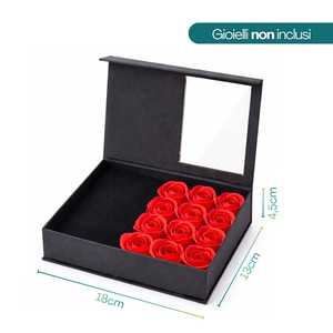 Scatola Regalo per Gioielli con 12 Rose Rosse Artificiali 18x13x4,5 Cm Elegante Regalo per San Valentino e Anniversario - Product Image 2