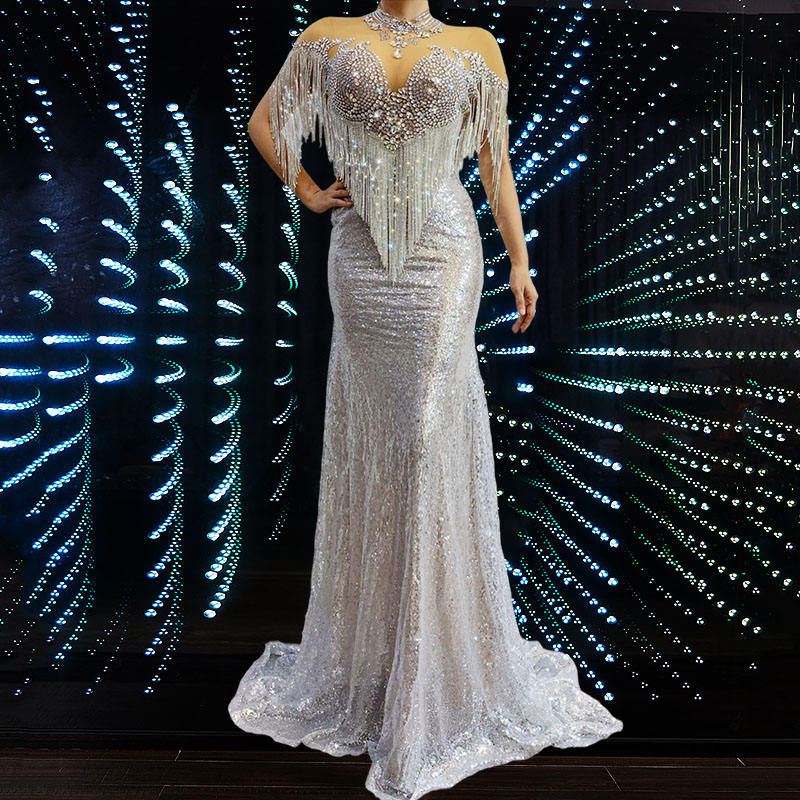 Silver Designer Gown Elegant Evening Dress for Weddings