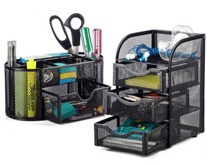 Ensemble d'organisateur de <span class=keywords><strong>bureau</strong></span> en maille métallique 2 pièces, caddie de fourniture de <span class=keywords><strong>bureau</strong></span> ovale et Mini organisateur à 3 tiroirs, <span class=keywords><strong>rangement</strong></span> de <span class=keywords><strong>bureau</strong></span> 1 ensemble/carton - Product Image 3