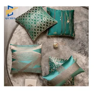 Innermor人気のダークグリーンスムースサテンジャカード枕ケース抽象的な幾何学模様の枕カバーソファの装飾クッションカバー