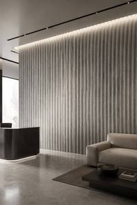 Revêtement mural flexible en porcelaine gris <span class=keywords><strong>ciment</strong></span> ondulé moderne MCM, carreaux cannelés rythmiques pour façade architecturale industrielle - Product Image 2